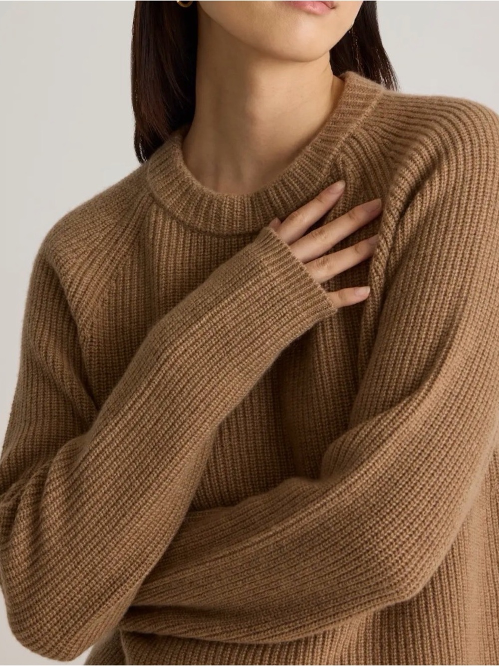 Quince Mongolian Cashmere Fisherman Crewneck Sweater in Teak Size Large